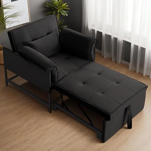 3 in 1 Sleeper Sofa Bed, Futon Sofa Bed for Living Room with Side Pocket, Black Sleepers Sofa Couch with Pullout Bed, Convertible Love Seat Sleepers Bed for Living Room, Bedroom, Small Space - Image 13