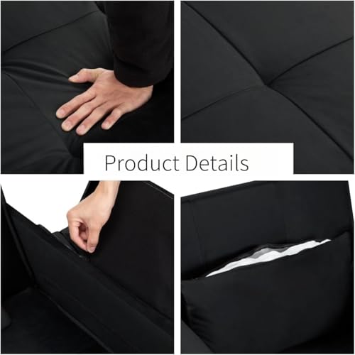 3 in 1 Sleeper Sofa Bed, Futon Sofa Bed for Living Room with Side Pocket, Black Sleepers Sofa Couch with Pullout Bed, Convertible Love Seat Sleepers Bed for Living Room, Bedroom, Small Space - Image 30