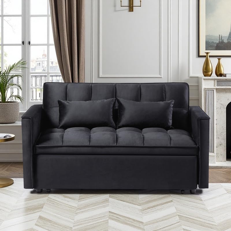 3 in 1 Sleeper Sofa Bed, Futon Sofa Bed for Living Room with Side Pocket, Black Sleepers Sofa Couch with Pullout Bed, Convertible Love Seat Sleepers Bed for Living Room, Bedroom, Small Space - Image 18