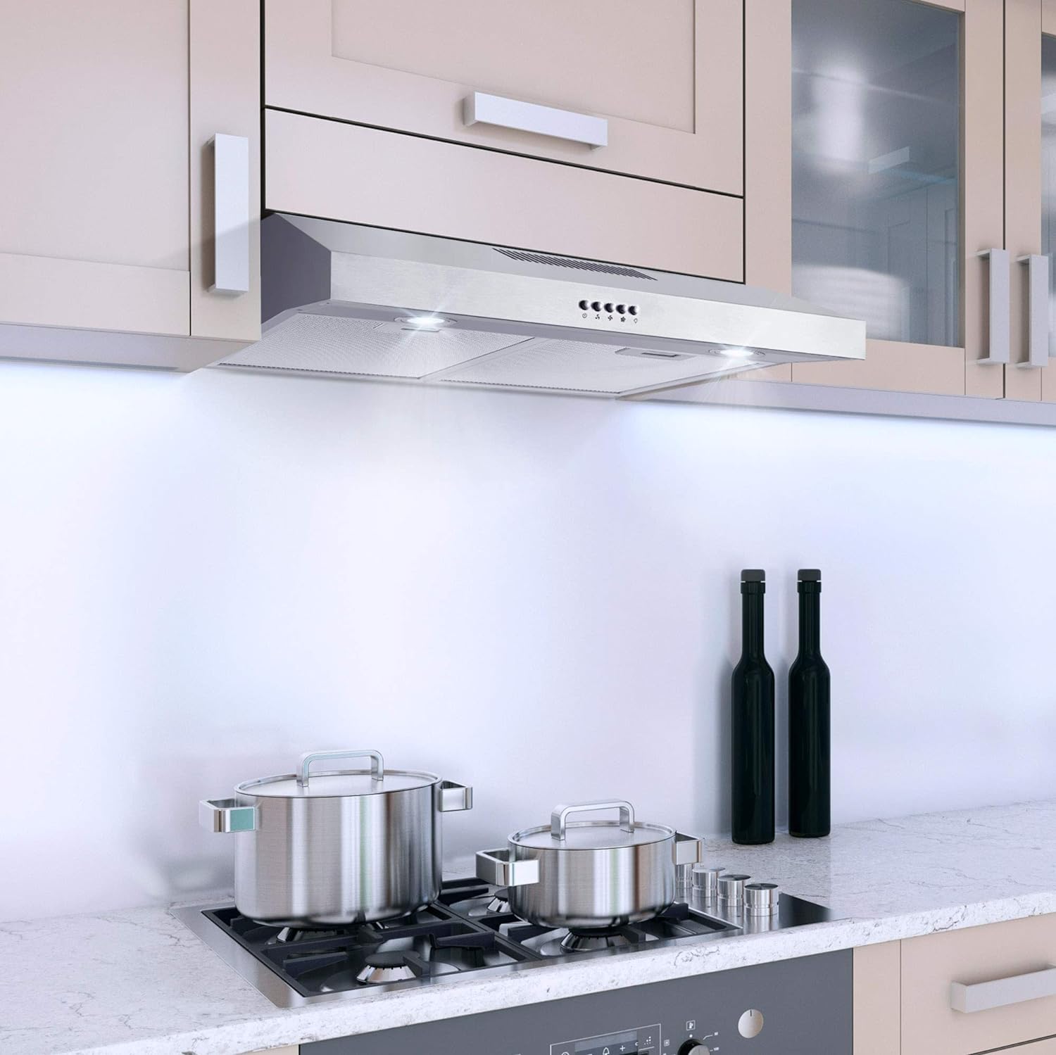 Cosmo 5U30 30 in. Under Cabinet Range Hood with Ducted / Ductless Convertible Slim Kitchen Over Stove Vent, 3 Speed Exhaust Fan, Reusable Filter, LED Lights in Stainless Steel - Image 2